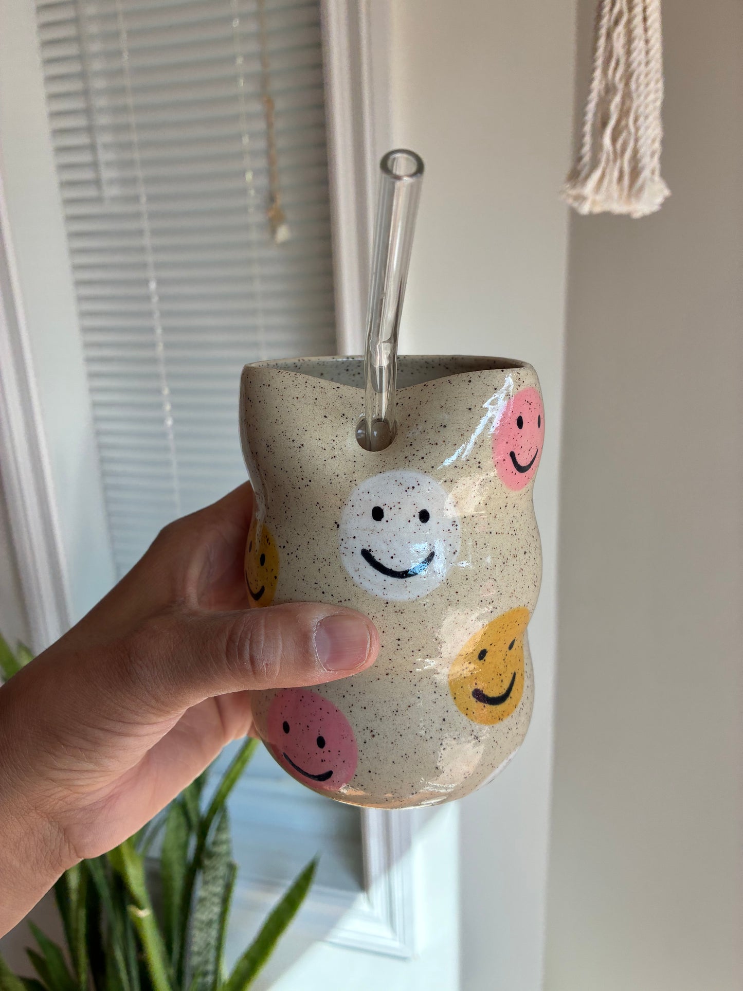Smiley Face Pottery Tumbler