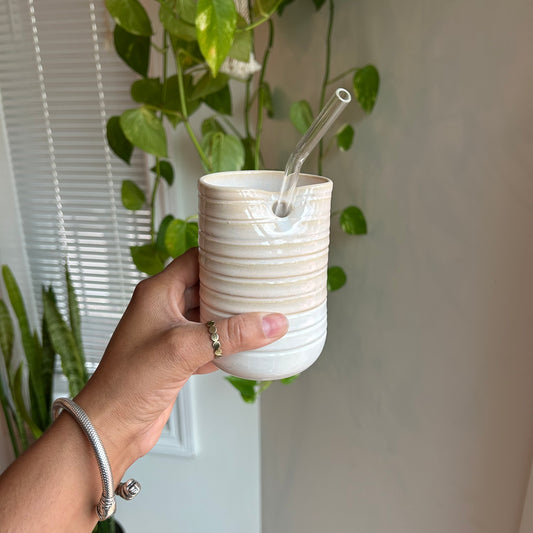 Cream Ribbed Pottery Tumbler