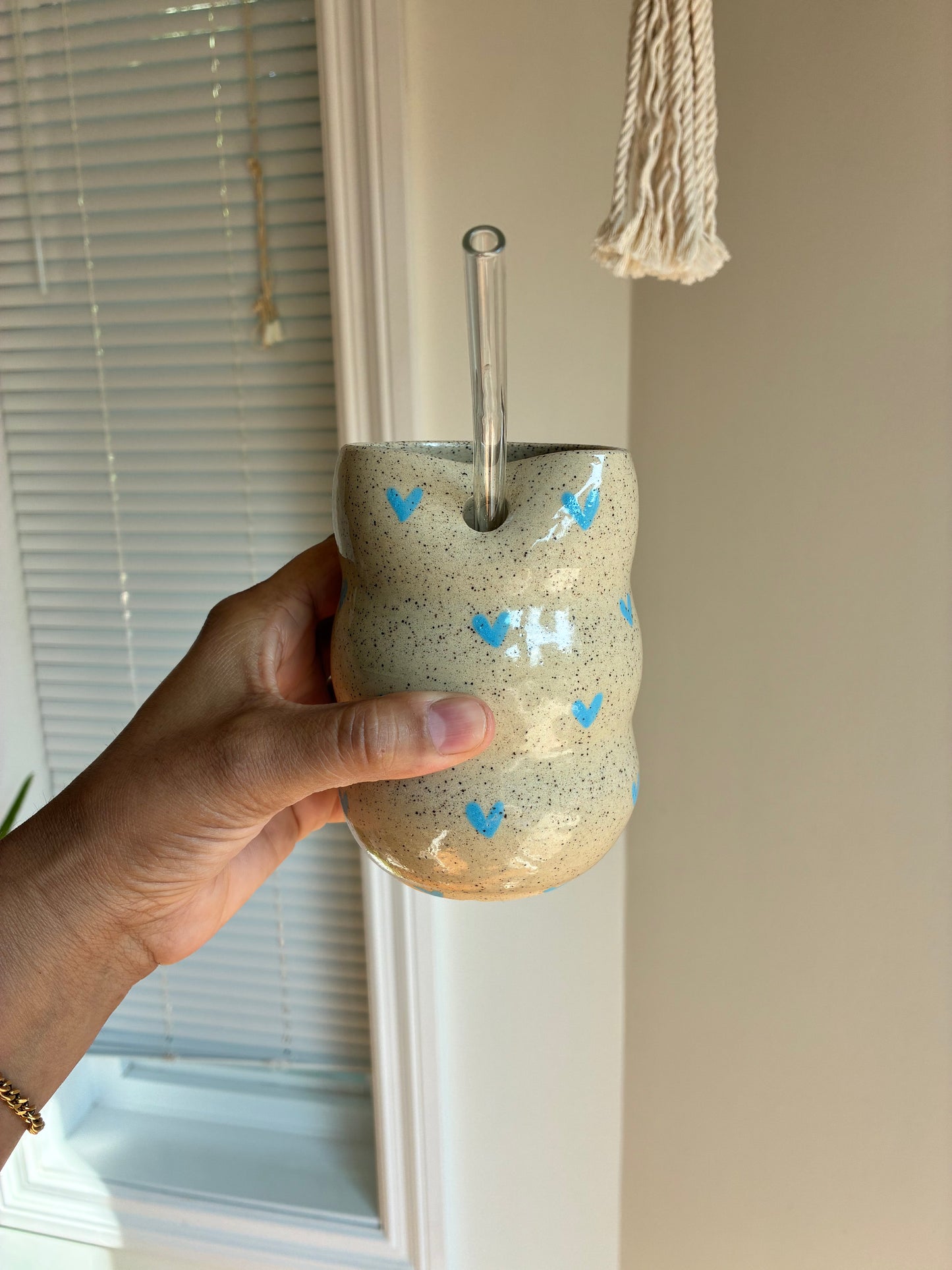 Blue Heart Pottery Tumbler