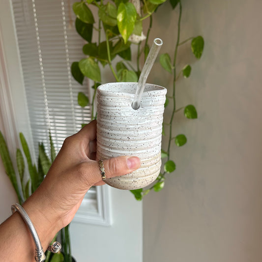 Ribbed White Pottery Tumbler