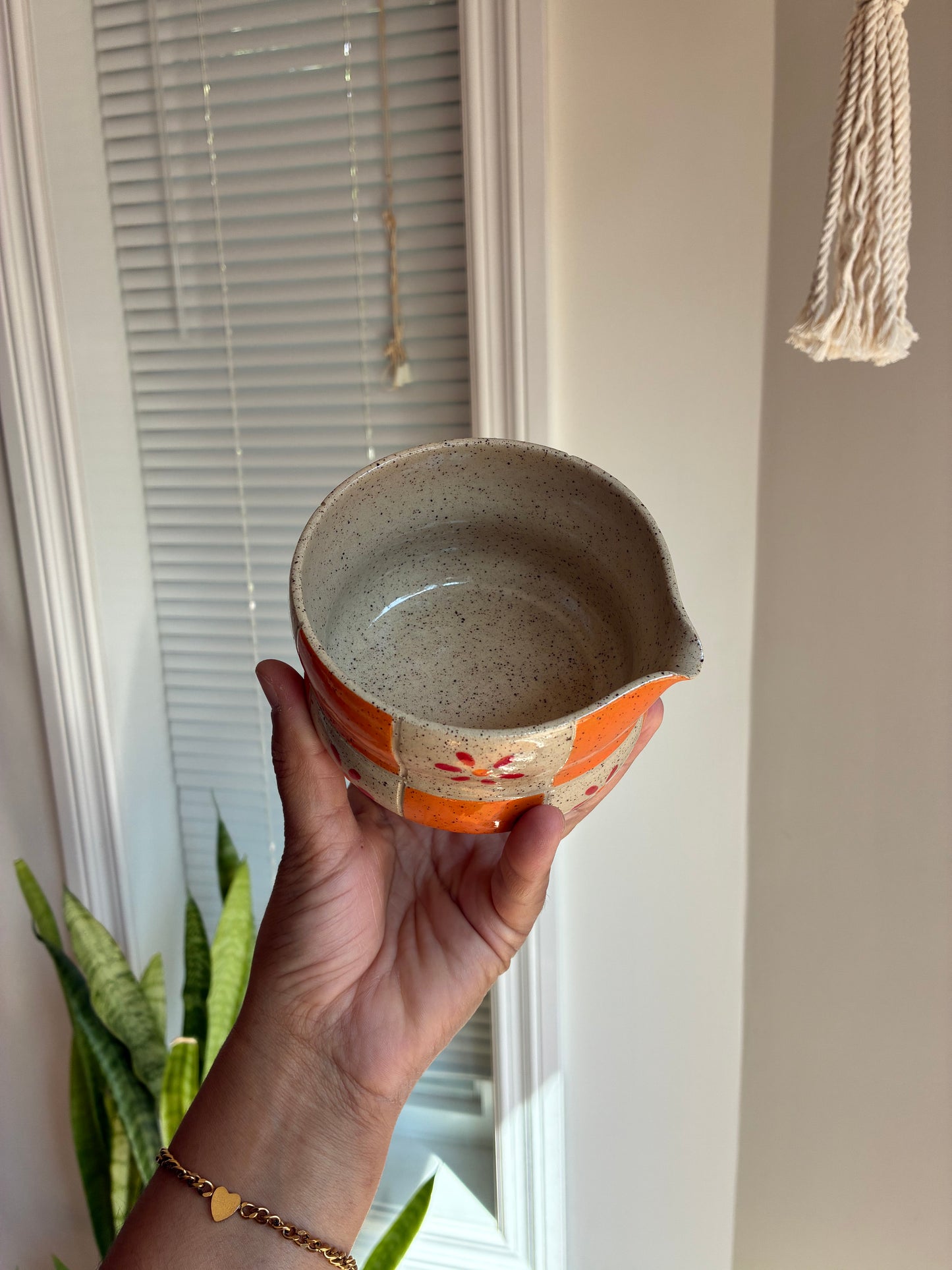 Orange Checker Matcha Bowl