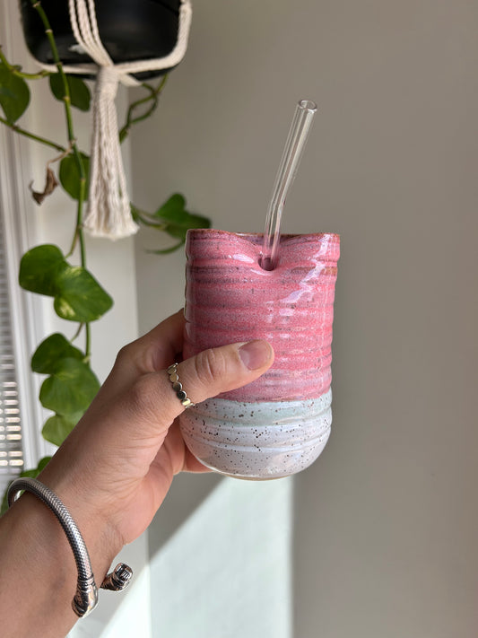 Ribbed Pink/White Tumbler