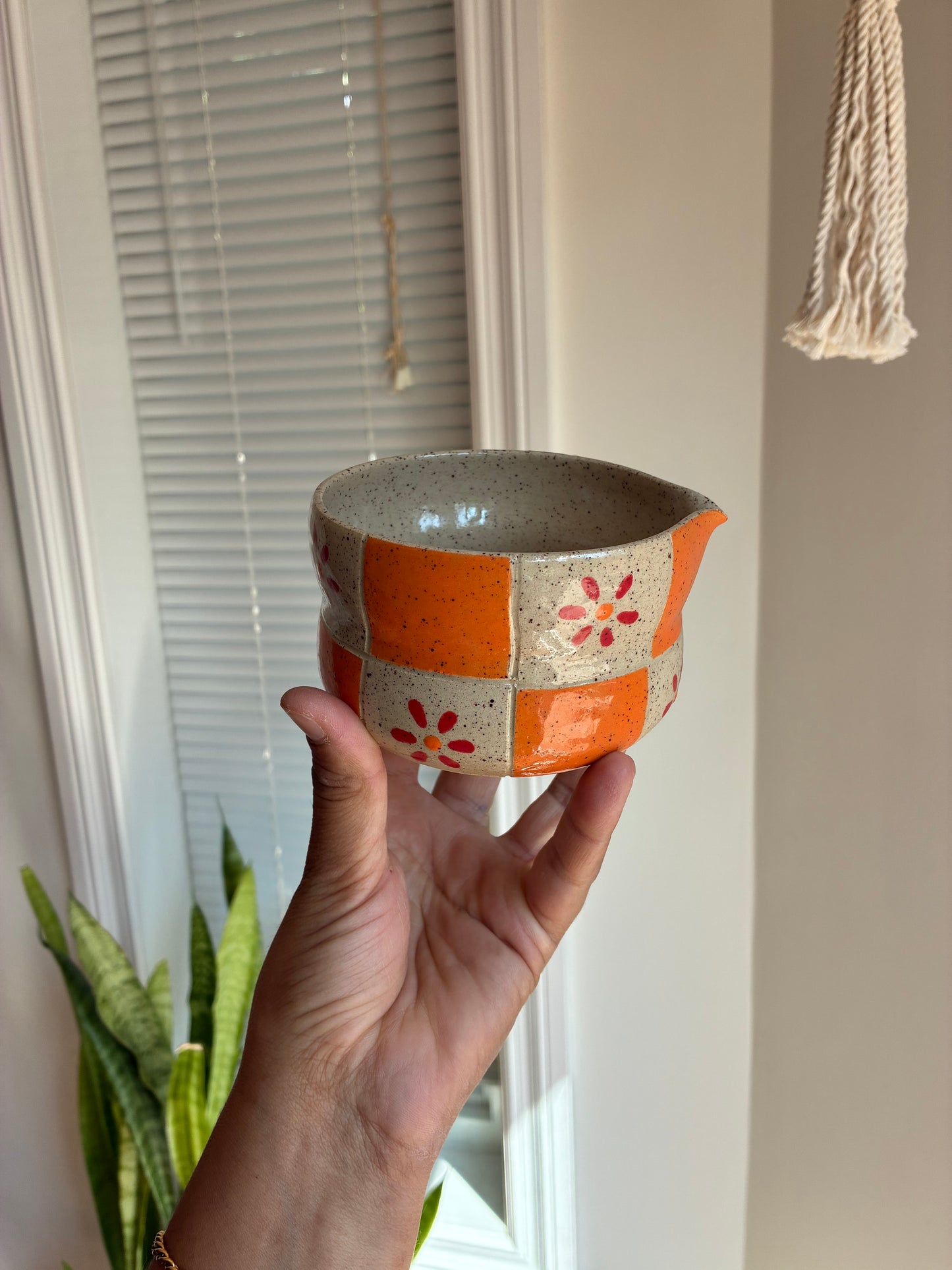 Orange Checker Matcha Bowl