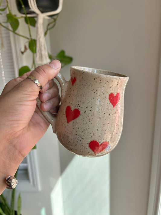 Carved Heart Pottery Mug
