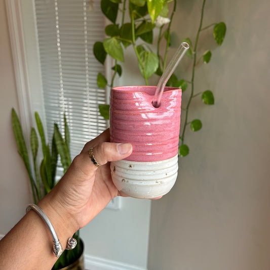 Ribbed Pink/White Tumbler