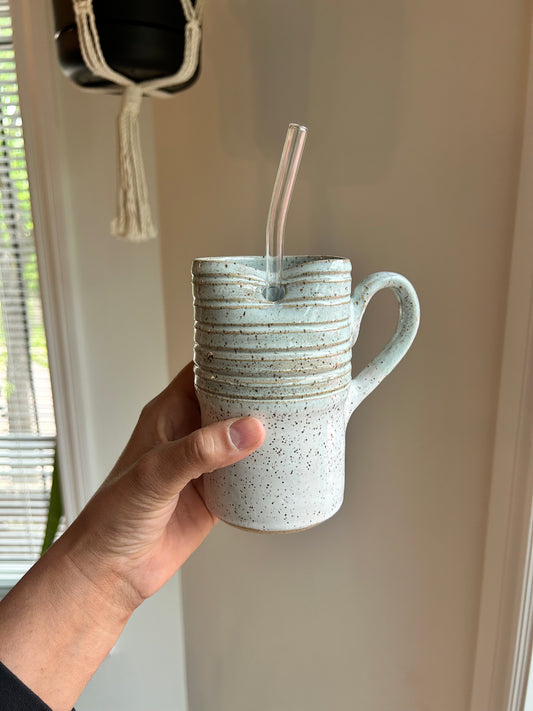 Ribbed Pottery Tumbler w Handle