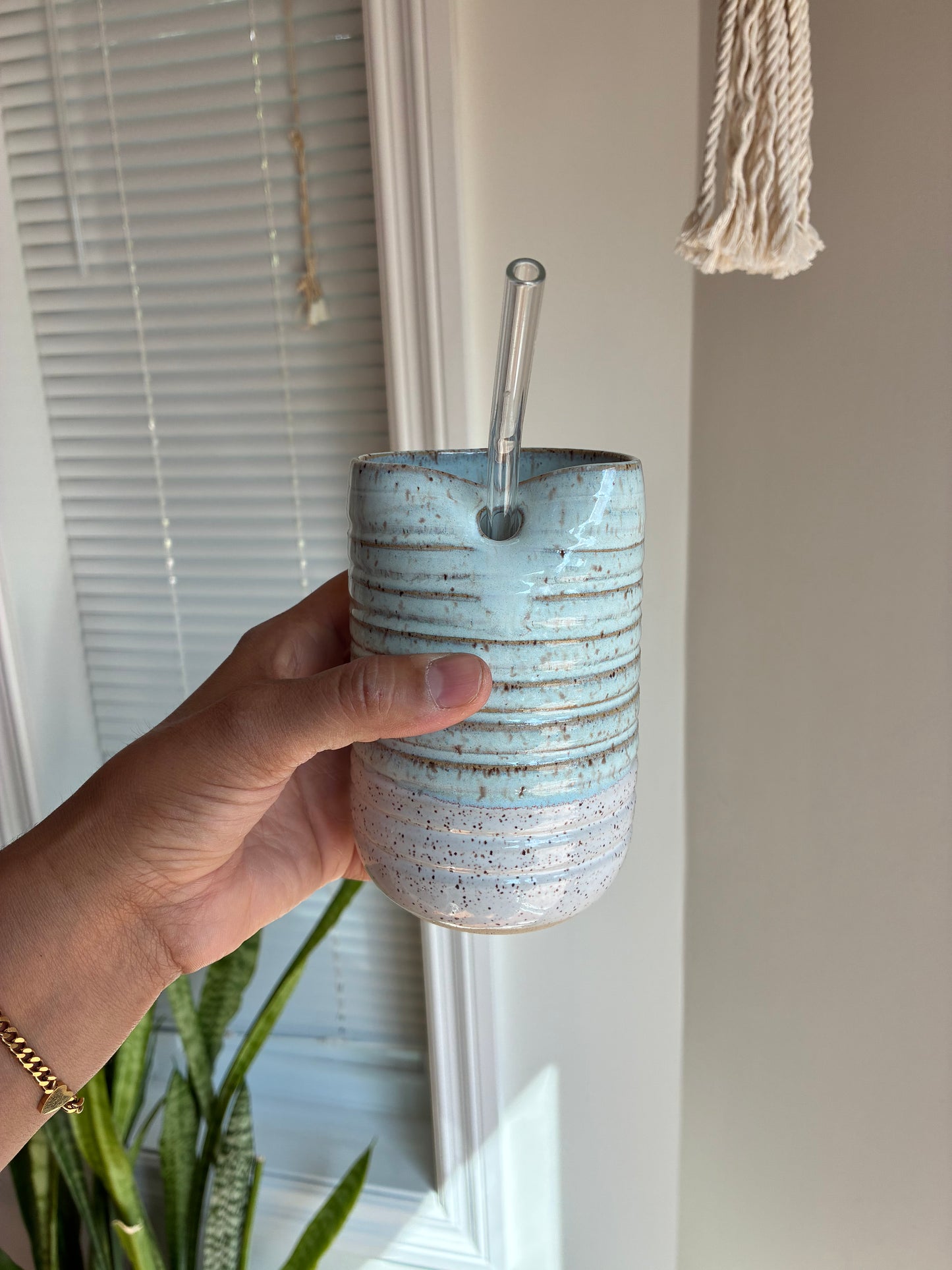Ribbed Blue/White Tumbler