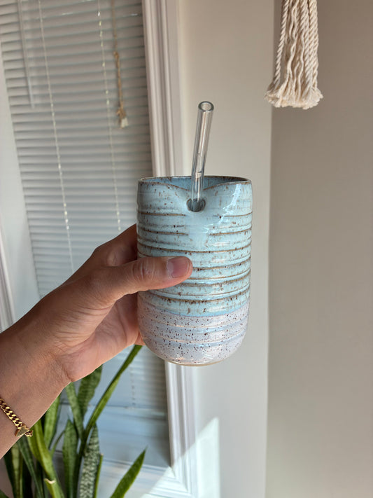 Ribbed Blue/White Tumbler